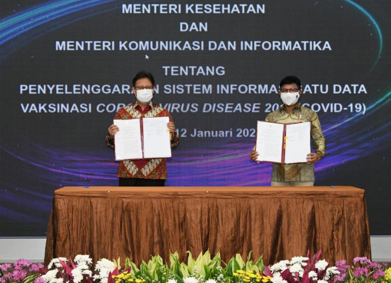 Menkominfo dan Menkes Menandatangani SKB Satu Data Vaksinasi Covid-19 Dukung Tata Kelola Data Akurat, Mutakhir dan Terpadu