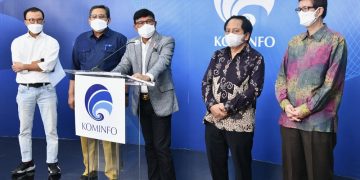 Konferensi Pers Penyelesaian Refarming 2,3 GHz, di Ruang Media Center Kementerian Kominfo, Jakarta, Rabu (29/09/2021).