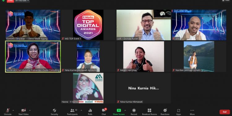Dinas Komunikasi Informatika dan Statistik Kota Denpasar dalam penjurian TOP Digital Awards 2021 yang dilakukan secara online, 21/10/2021 (Foto: Dok. IT Works)