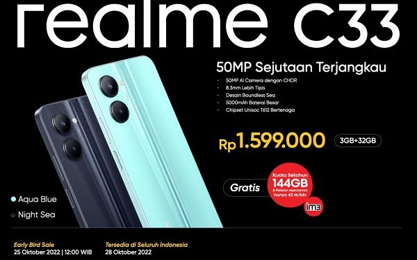 Meluncur di Indonesia, realme C33 Usung Kamera 50 MP Harga Mulai Rp1,5 Jutaan