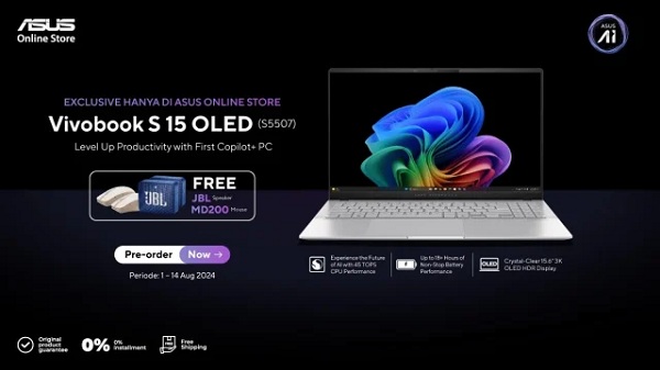 Asus Buka Pre-order Laptop Copilot+ PC Vivobook S 15 OLED