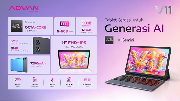 ADVAN Hadirkan Tablet V11 dengan Gemini AI